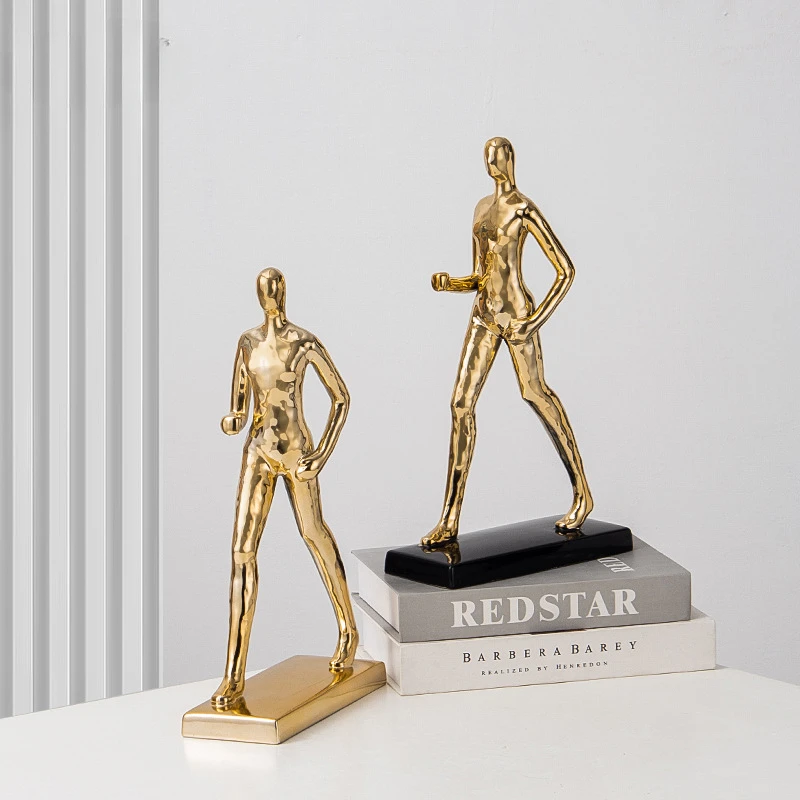 Keramik-Handwerk, goldene Figur, Skulptur, abstraktes Sportornament, dekorative Figuren, Heimdekorationszubehör