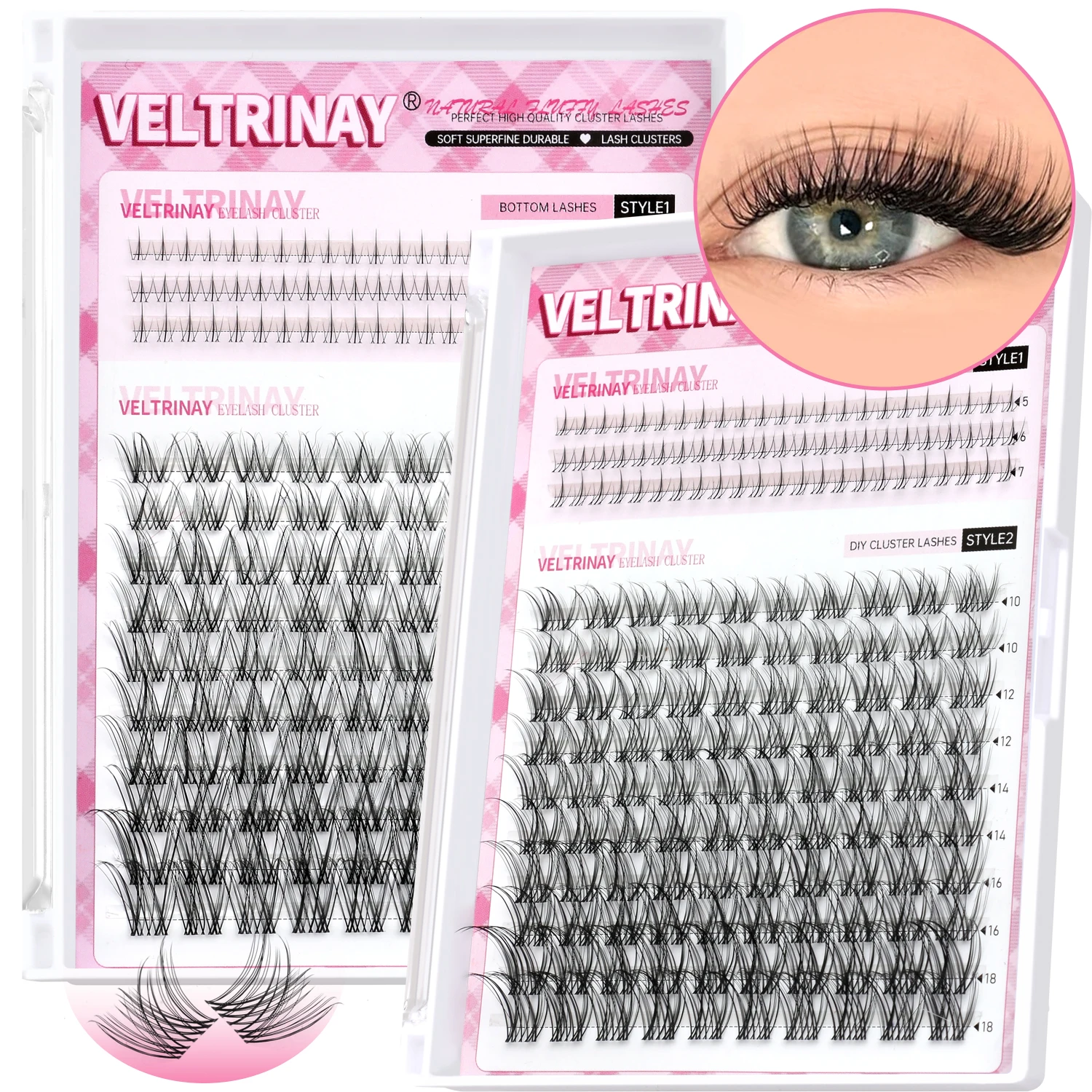 Veltrinay Lash Clusters Invisible Band Eyelash Clusters Upper & Bottom Eyelashes Eye Lashes Natural Look DIY Eyelahes Makeup