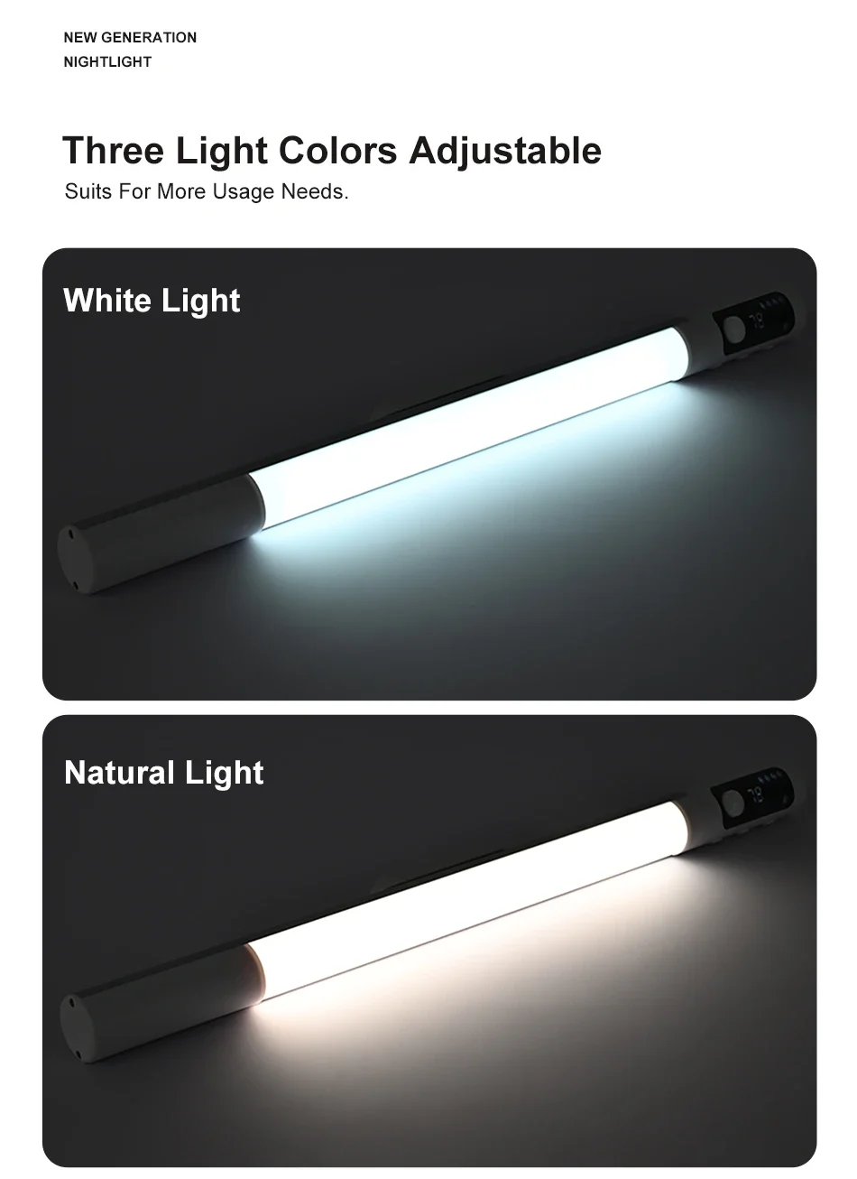LED Digital Display Motion Sensor Night Light Type C Rechargeable Closet Light Magnetic Sensor Lamp For Cabinet Kitchen Lighting