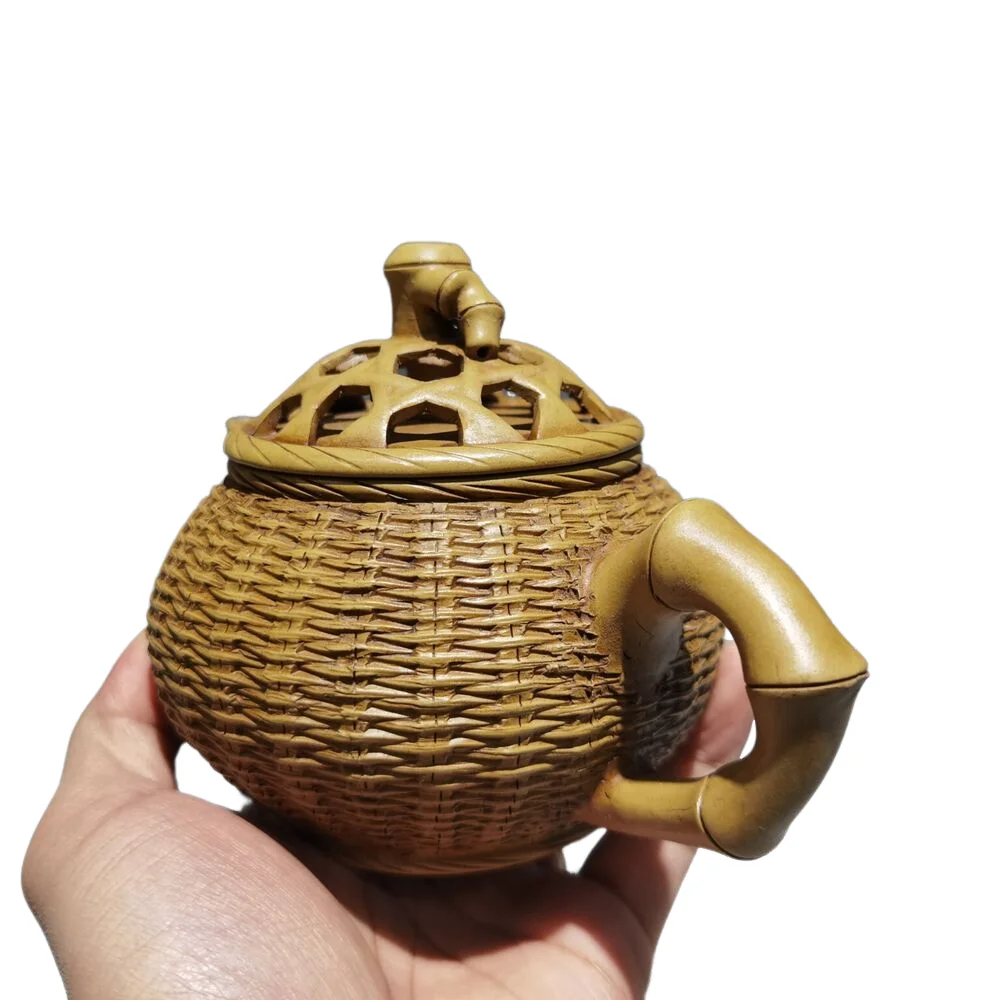 Chinese art Yixing Zisha handmade bamboo weaving Kung Fu Tea noble Health Teapot