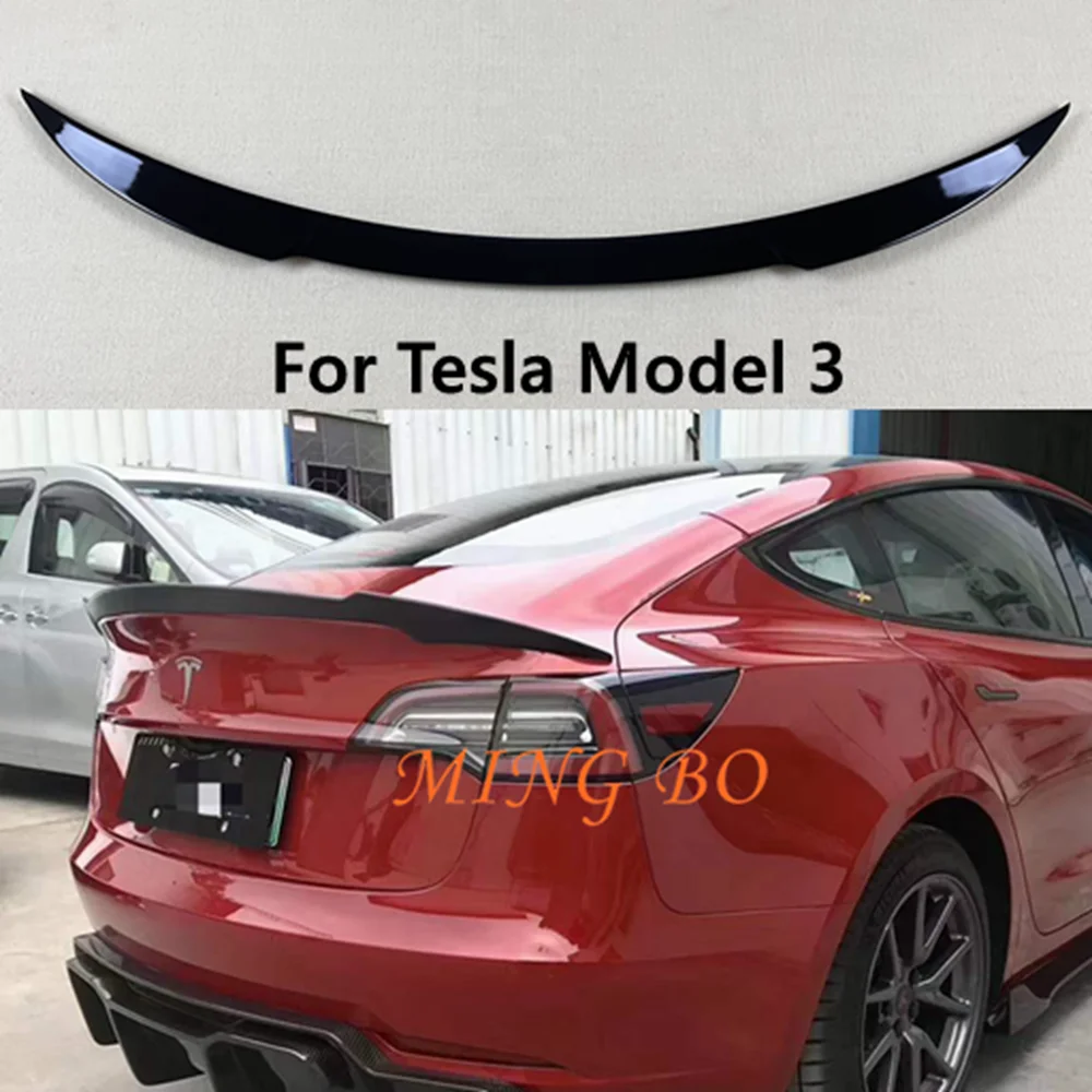 

For Tesla Model 3 High Quality ABS Material Carbon Fiber Look Black Rear Spoiler Trunk Wing 2017 -2022