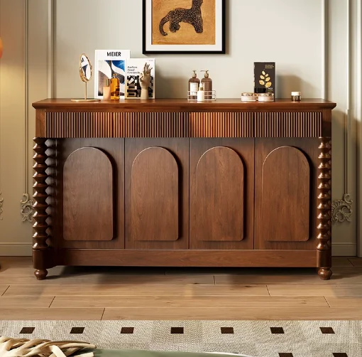 Retro French Solid Wood Sideboard Entryway Cabinet Shoe Storage Shelf with Middle Section