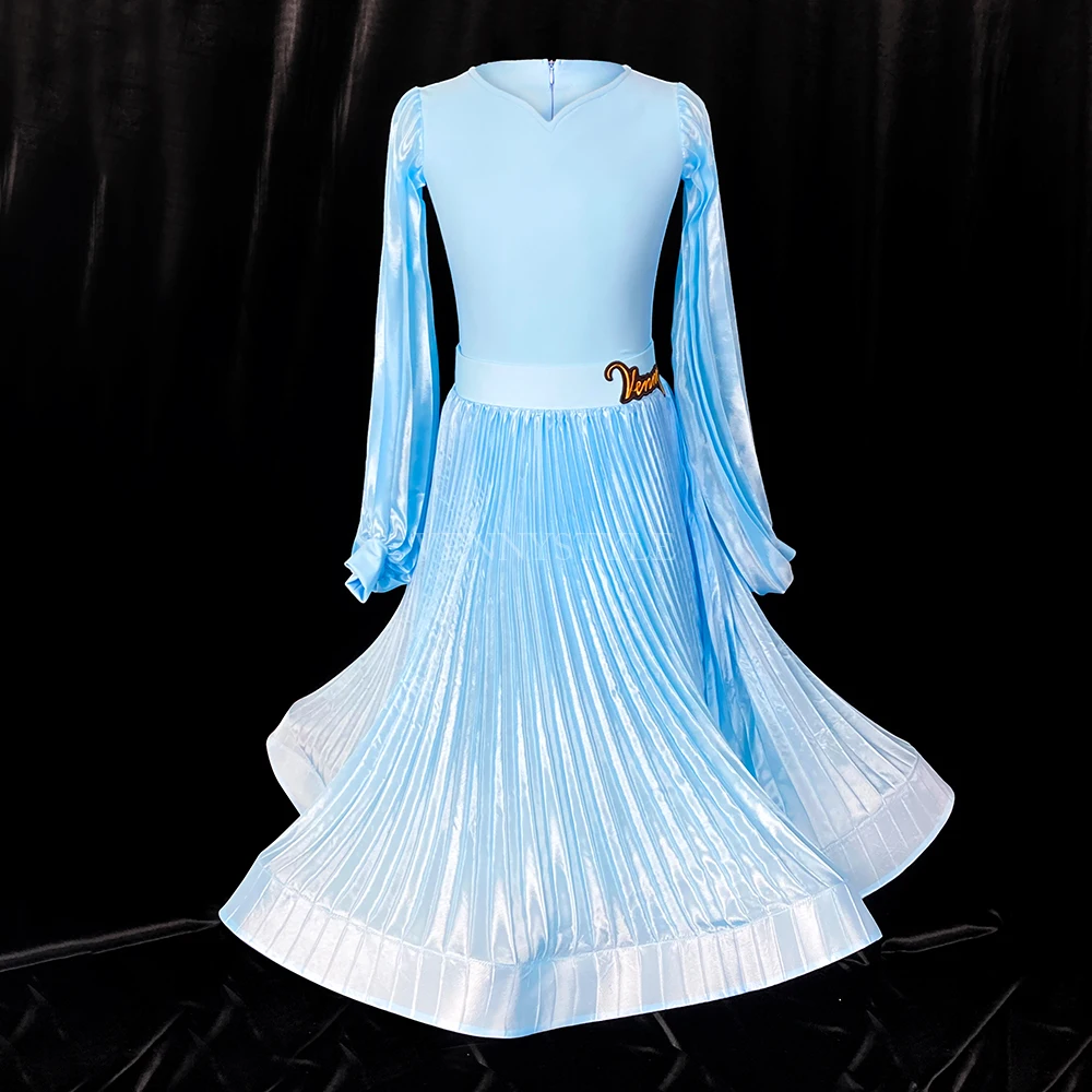 فستان رقص لاتيني ستايل للنساء، لقاعة الرقص الحديثة، تنورة كاملة ثلاثية الأبعاد بطبقة مزدوجة، زي تدريب للمسرح