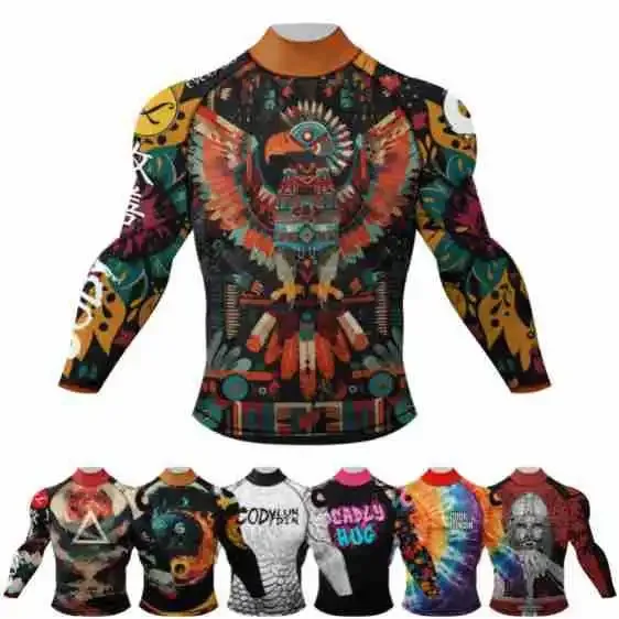 Men Gym Shirt Compression Sport T-Shirt Boxing MMA Muay Thai Jiu Jitsu Long Sleeve Quick Dry Fit Fitness Training Workout Shirts