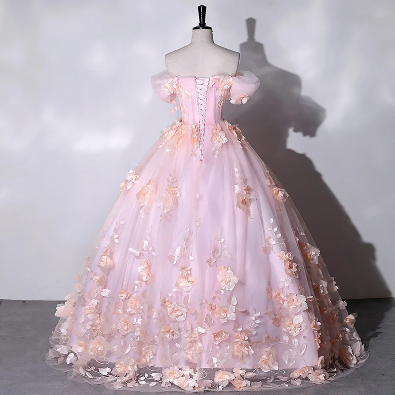 Exquisito vestido De novia con hombros descubiertos, vestidos De baile Rosa dulce, apliques De flores, vestido De fiesta De hadas, novedad De 2023