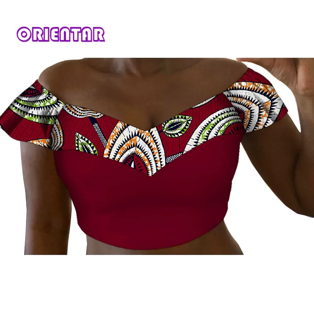 Summer Women Crop Top African Print V-neck Tube Top Ankara Floral Print Dashiki Club Wear Sexy Hip Hop African Clothes WY9363