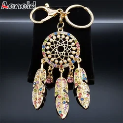 Shinny Colorful Crystal Tassel Dream Catcher Key Chains Alloy Rhinestone Dreamcatcher Key Ring Bag Accessory Jewelry Wholesale