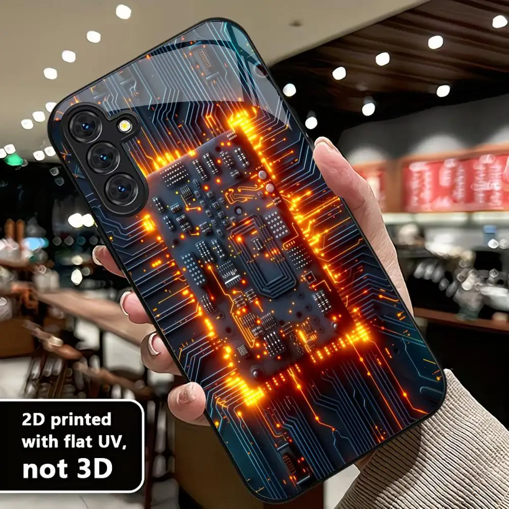 Mobile phone circuit Technology High-end PhoneCase Glass PhoneCase for Samsung Galaxy S26 S25 S24 S23 S22 S21 FE,Ultra,Plus