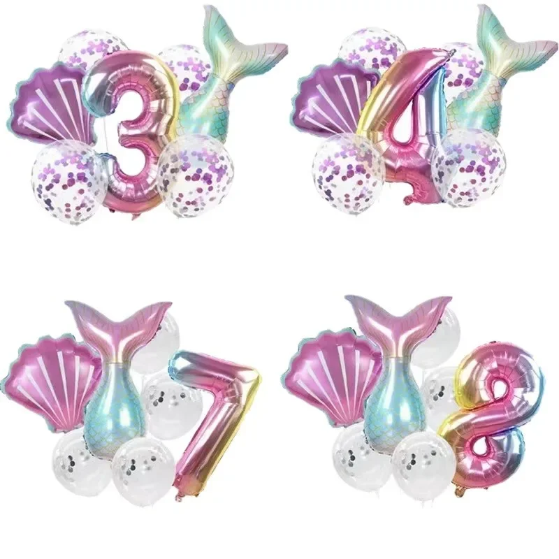 Mermaid Tail Balloons Shells Helium Foil Ballon Under the Sea Theme Party Decorations Baby Shower Girl Birthday Party Favors