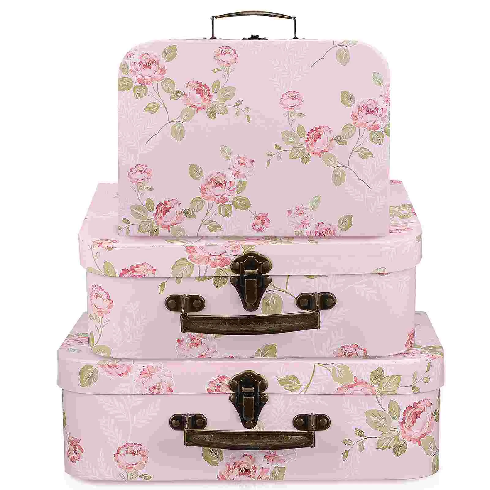 Boîte cadeau en carton pour bébé, valise en carton, boîtes de rangement, fleur, 3 pièces