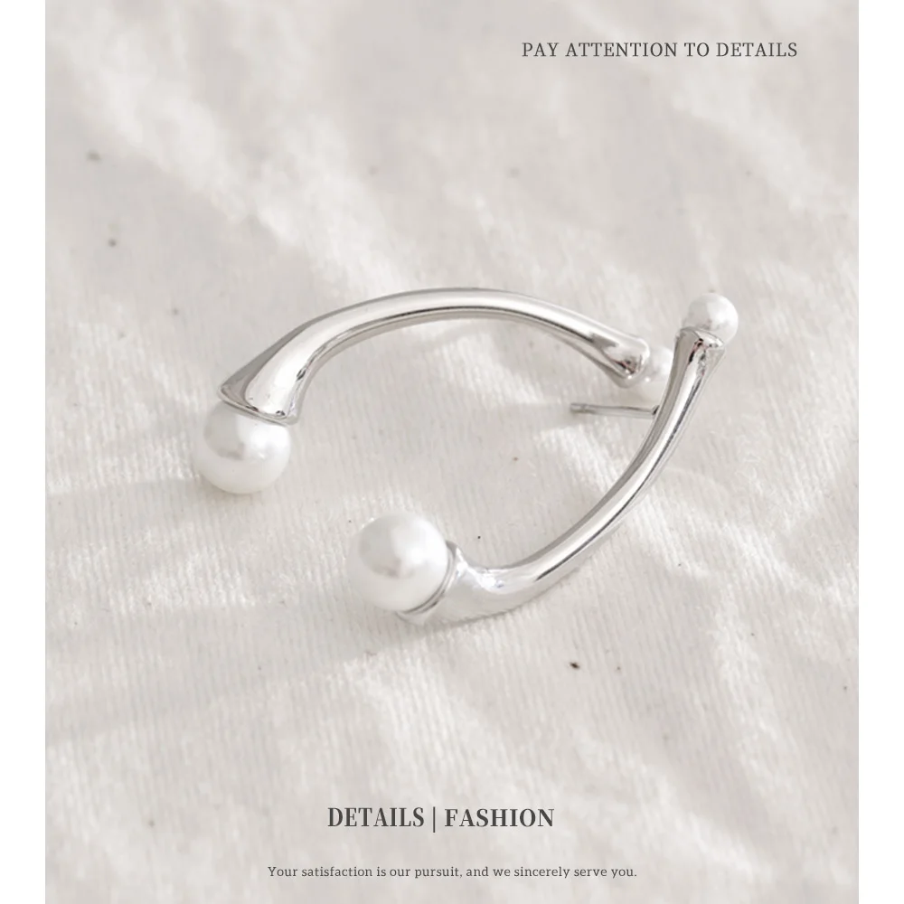 NiNice Stainless Steel Imitation Pearl Elegant Curved Fashion Earrings Trendy Jewelry Perfect Gift Choice
