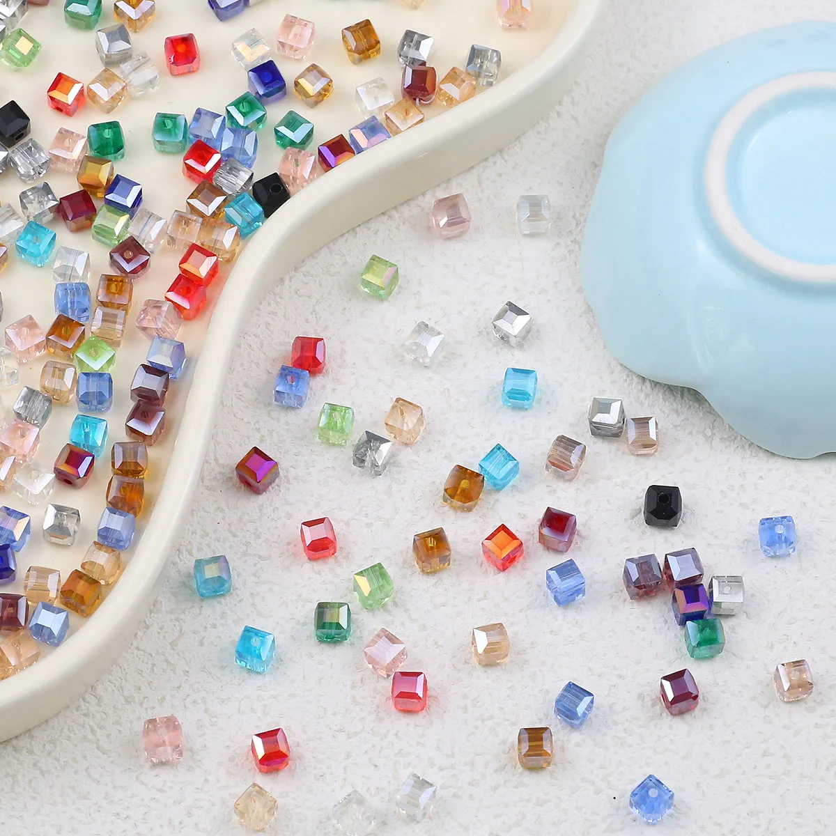 50pcs 6mm Square Crystal AB Colour Glass Beads Loose Spacer Beads DIY Candy Cube Austrian Crystal Jewelry Bracelets Accessories