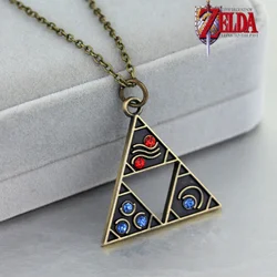 Game Zelda Pendant Necklace The Power of The Ruby ​​and Sapphire Triangle Necklaces for Women Men Jewelry Accessories Gifts