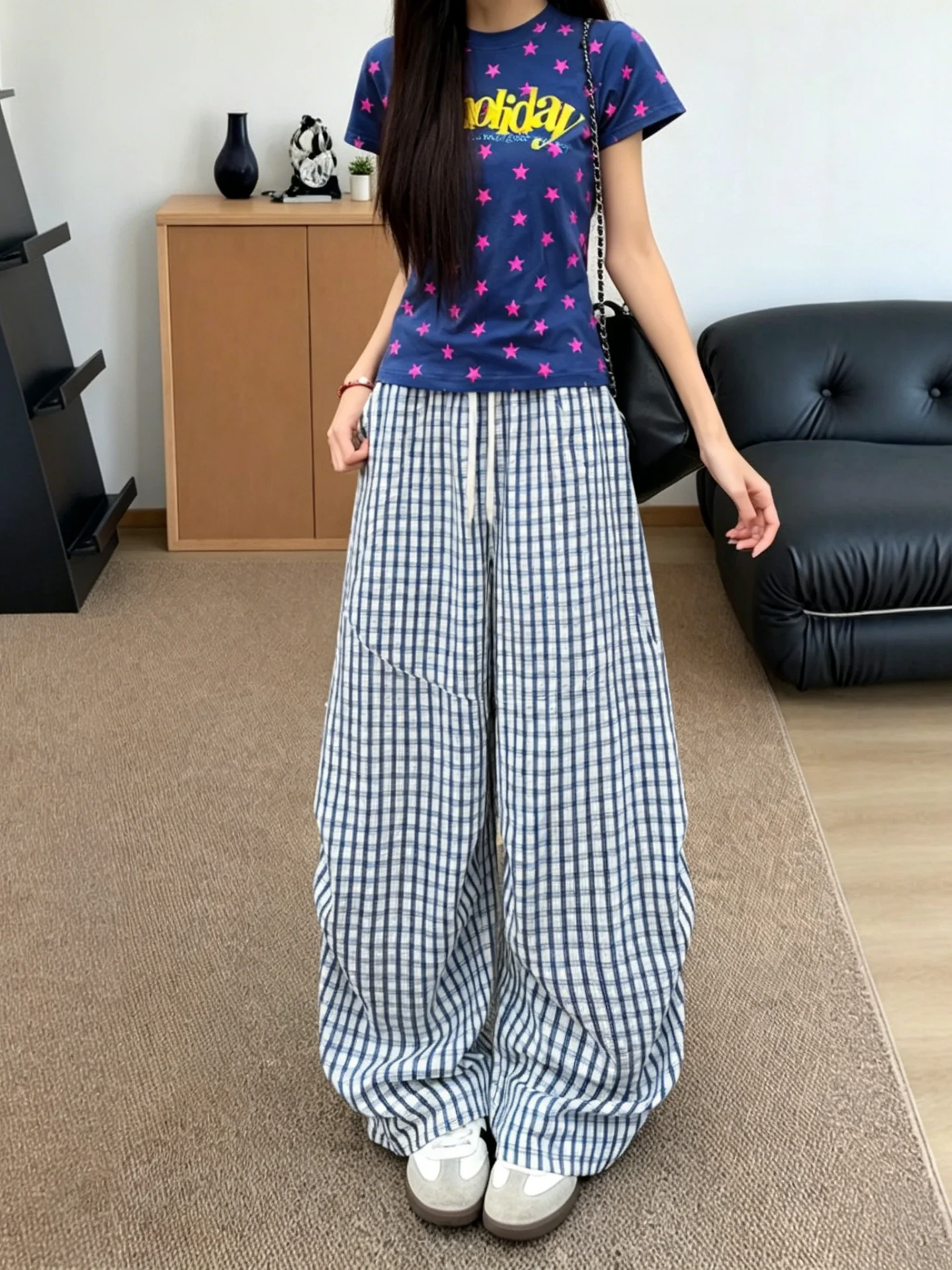 Textured Bubble Cloth Plaid Pants Straight Leg Wide Leg Loose Fit Summer Thin Knife  Pleated Casual Trousers for Men And ...