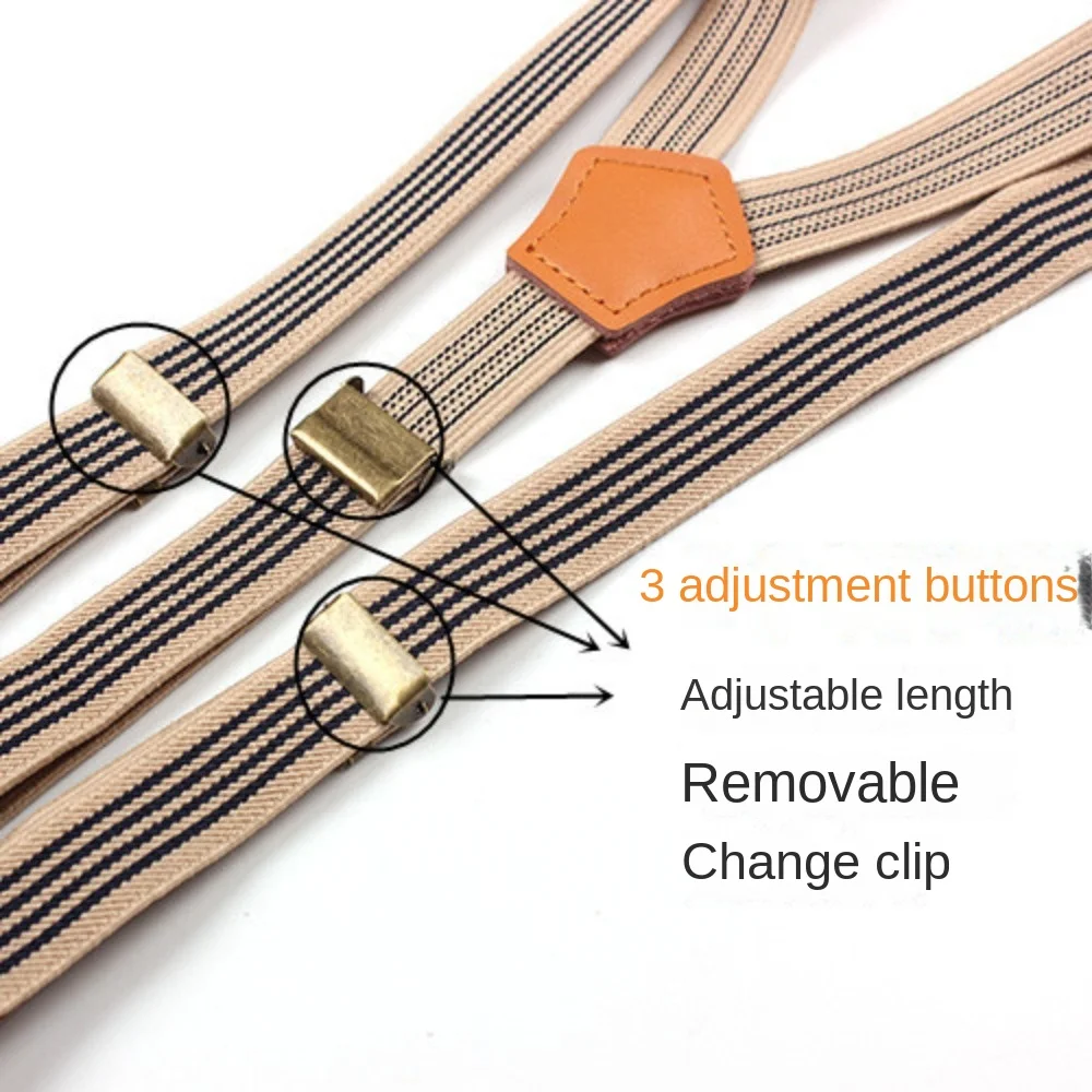 Y-Shaped Button Shoulder Straps Leather Adjustable Elastic Drawstring Elasticity Stripe Pattern Suspender Pans Strap