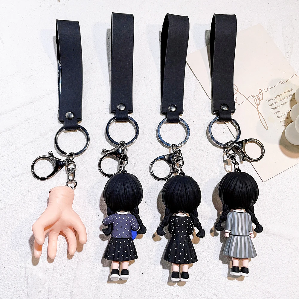 Horror Wednesday Addams Silicone Keychain Toy Thing Hand Home Decor Keychain Doll Schoolbag Pendant Halloween Toy Costume Props