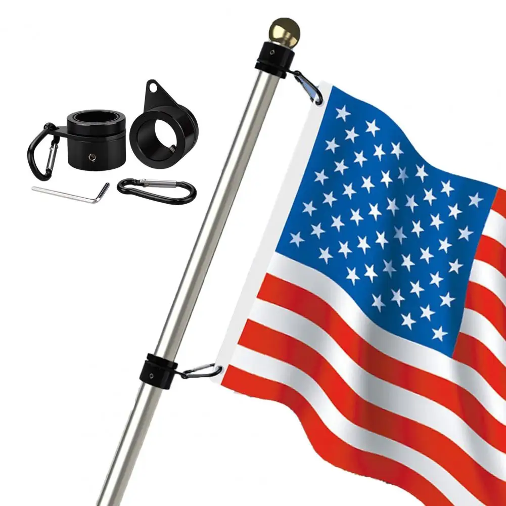 1 Set Flag Pole Ring with Carabiner Wrench Heavy Duty Alloy 360 Degrees Rotating Anti Wrap Tangle-free Flag Pole Mounting Ring C