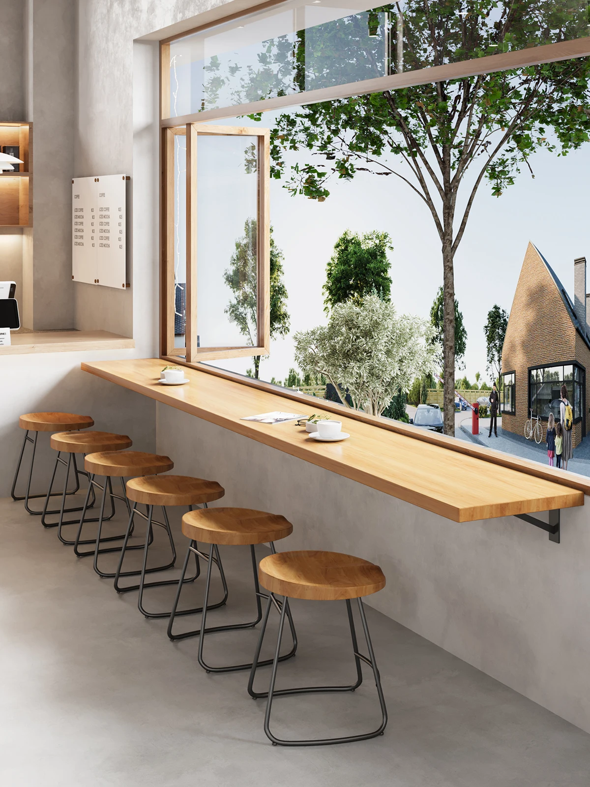 Solid wood long narrow table, dining restaurant against the wall bar table, commercial suspended one-word board table