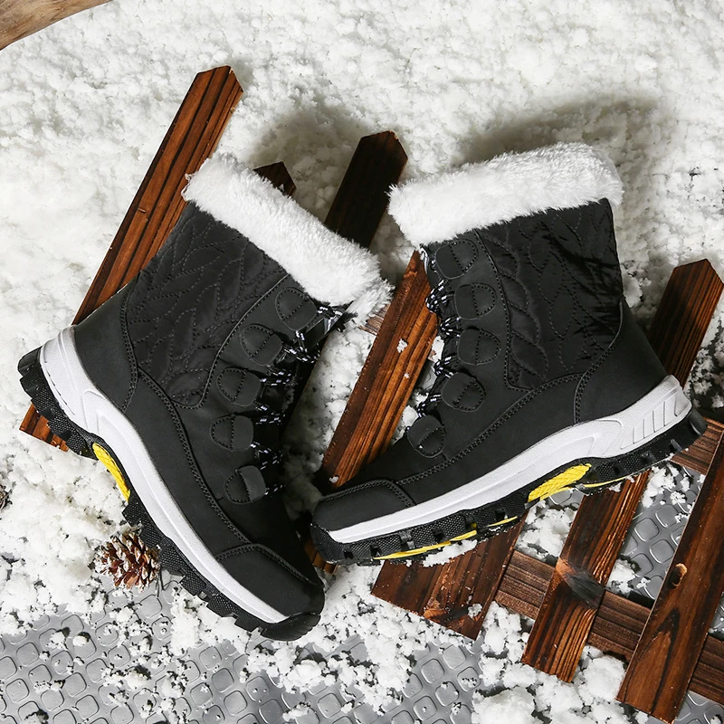 Damen Anti-Rutsch Schneestiefel, Warm und Dick mit Fleece-Futter, Geeignet für Winter-Schnee und Outdoor-Bergsteigen Skifahren – Detail 2