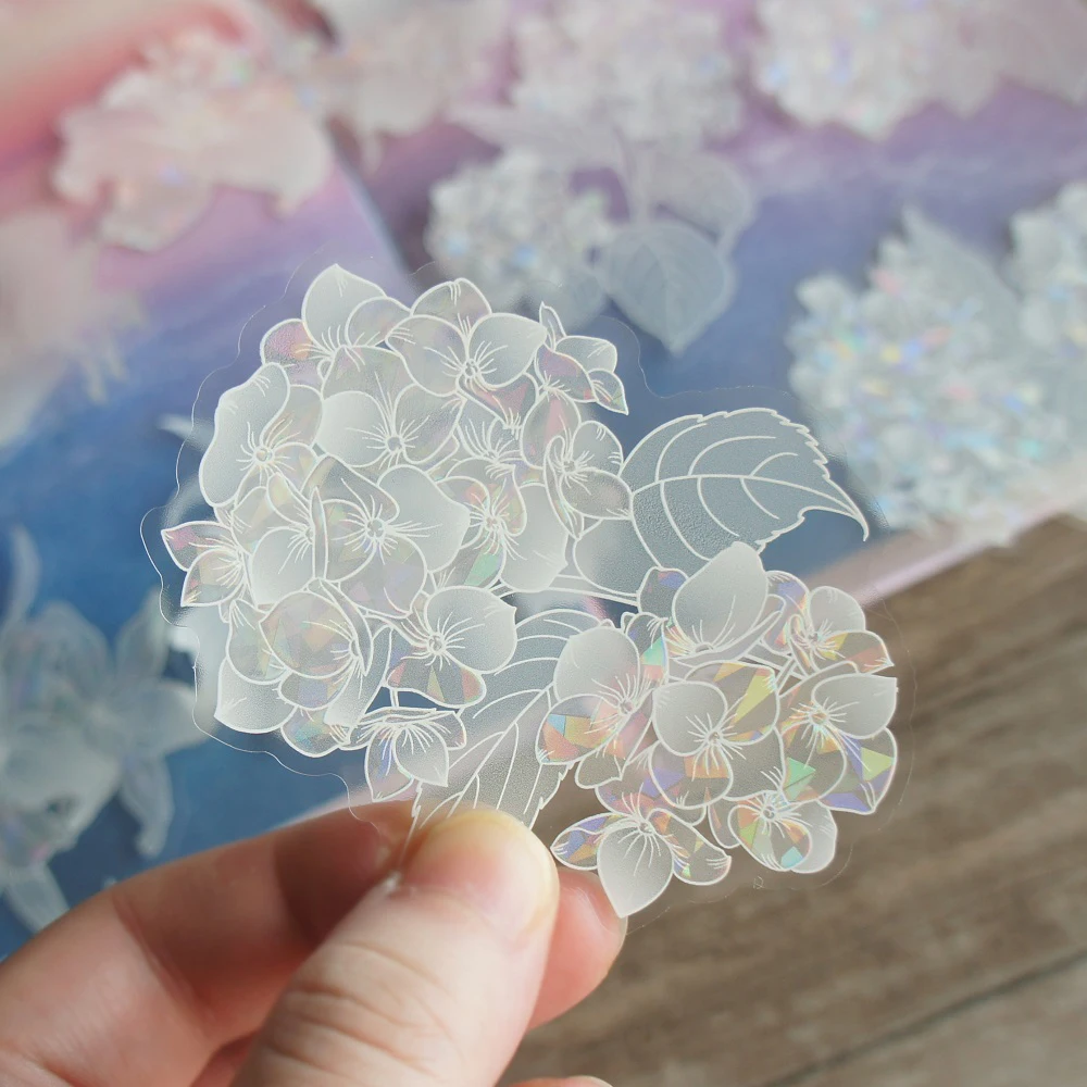 

10pcs Laser White Hydrangea Lily Rose Flowers Style Sticker Scrapbooking DIY Gift Packing Label Decoration Tag