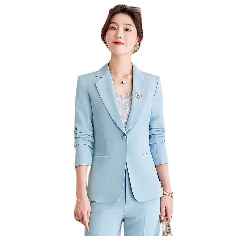 812 Primavera e Autunno Rosa Pendolarismo Elegante Slim Fit Pantaloni da donna Vestito Giacca formale Manica lunga Abbigliamento professionale Clo da donna