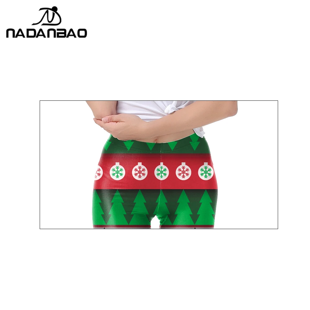 Nadanbao 여성 크리스마스 트리 선물 눈송이 프린트 바지 메리 크리스마스 재미 있은 파티 레깅스 탄성 요가 스타킹 중간 허리 바지