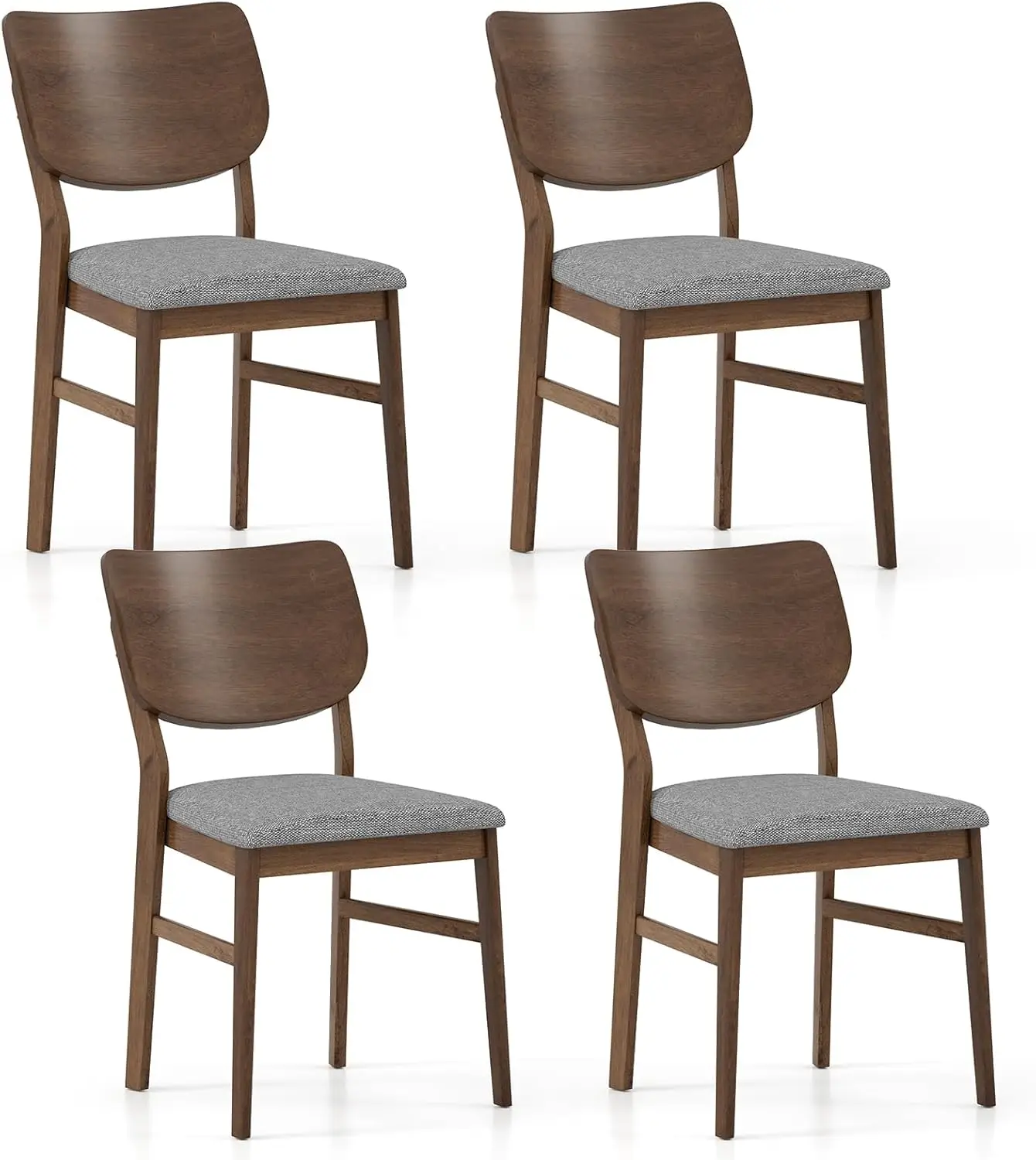 

Wooden Dining Chairs Set of 4, Farmhouse Upholstered Kitchen Chairs w/Rubber Wood Frame, Gray Padded Seat, Curved Back,