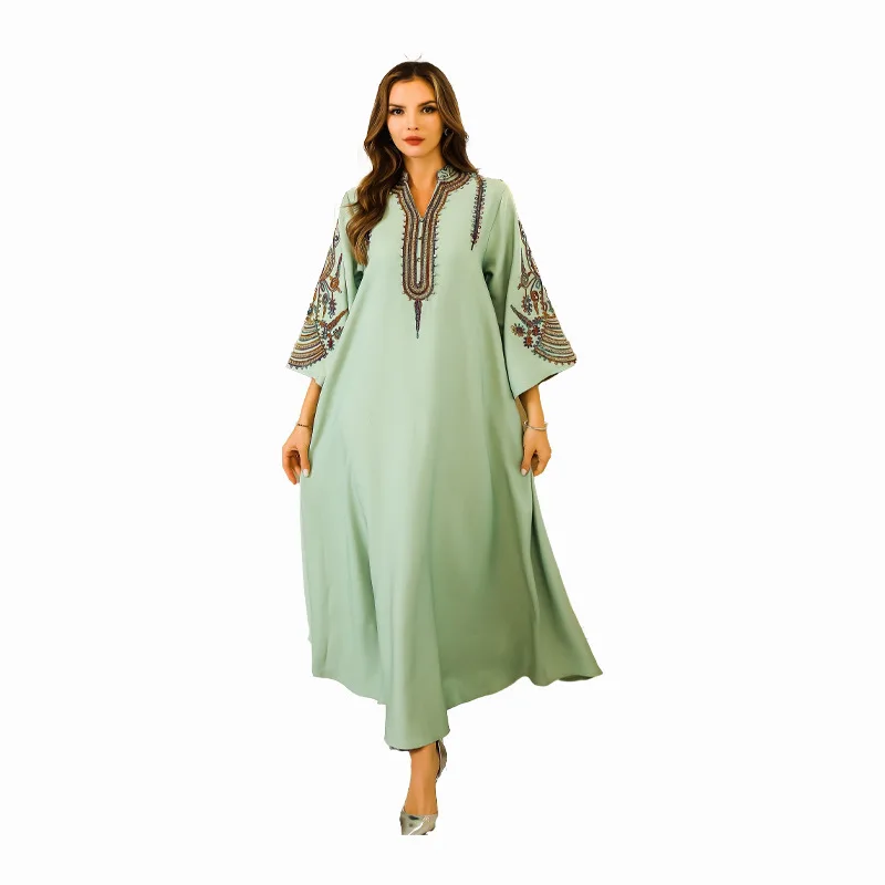 Abaya vestido feminino vestido de noite dubai turkiye muçulmano corda bordado robe vestido feminino