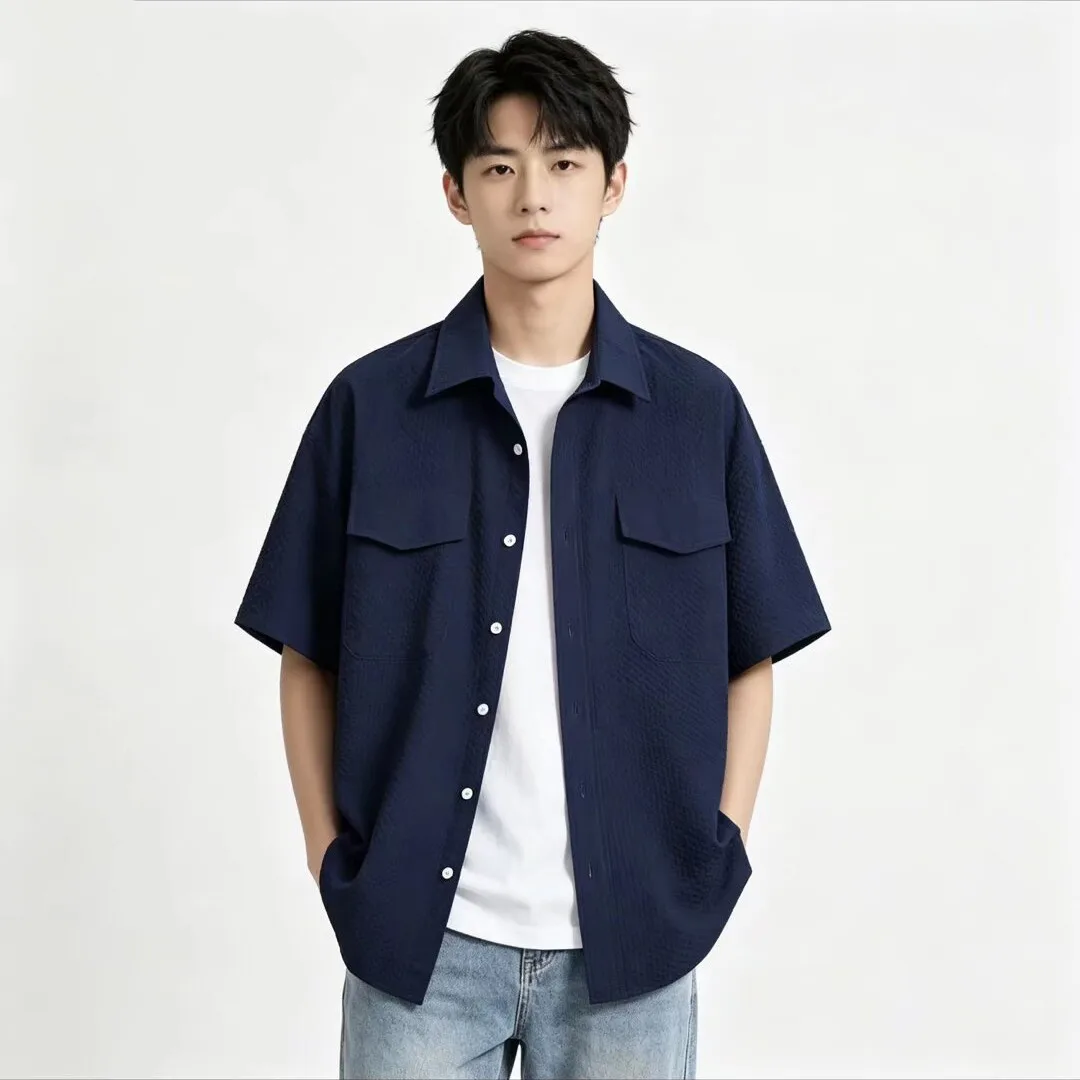 

2026 Summer New Style Men's Fashion Casual Trend Loose Collar Short-Sleeved Shirt Jacket