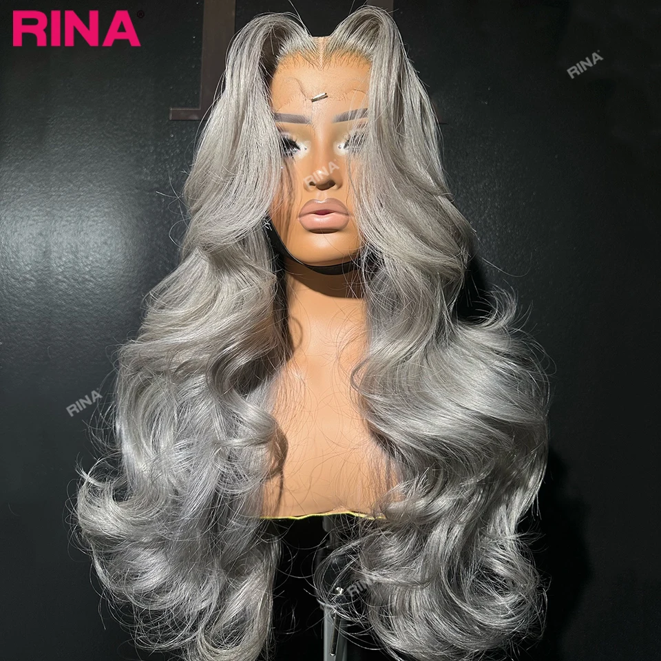 

Body Wave Gray Colored Lace Front Wig Remy Human Hair Preplucked Pure Grey 13X4 Transparent Lace Frontal Wig for Bloack Women