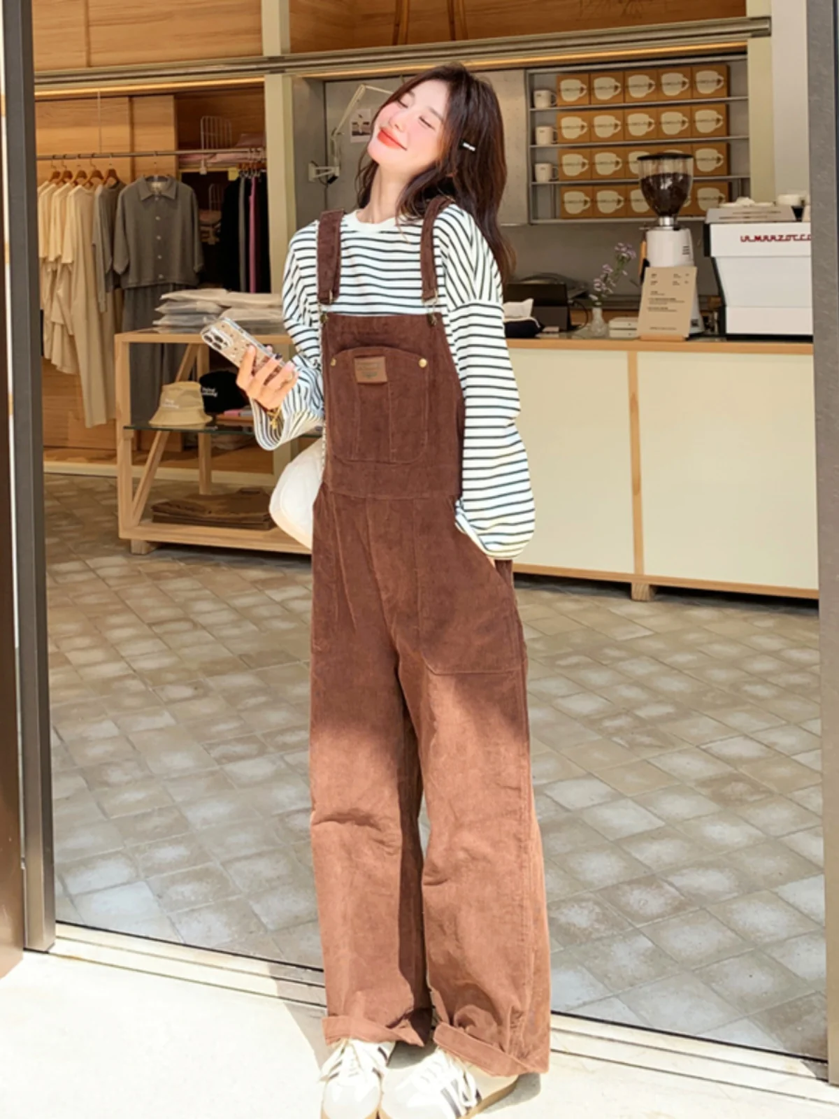 Retro Hong Kong Style Corduroy Overalls Women's Spring Autumn 2026 New Korean College Style Age Reduction One-Piece Pants