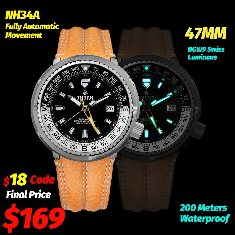 شوكة جديدة T012 التلقائي بالكامل رجل GMT ساعة 47 مللي متر التيتانيوم المعلبة NH34A ساعات المعصم الميكانيكية 200 متر مقاوم للماء الساعات الرياضية