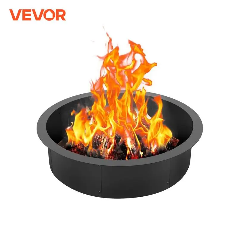 VEVOR Fire Pit Ring Thick Fire Pit Insert Heavy Duty Carbon Steel Liner DIY Campfire Ring above or In-Ground for Outdoor Camping