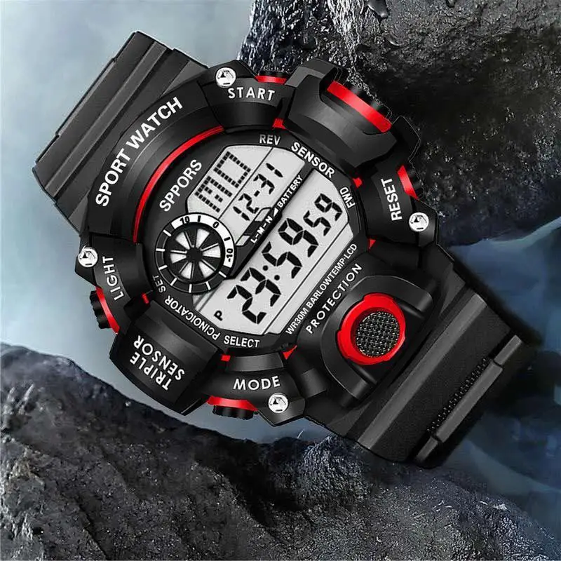 Multi Function Outdoor Sports Kids Watches for Boys Silicone Strap Waterproof Digital Children Watch Men Wristwatch Clock