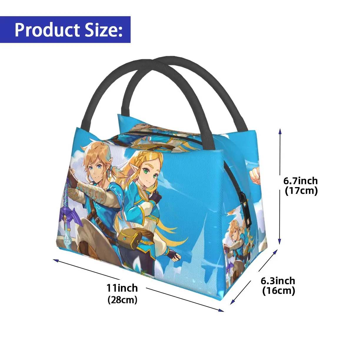 Filtro Princesa Zelda. Lancheira Bento Isolada para Mulheres e Meninas, Tote Piquenique Sacos, Refrigerador Impermeável, Saco Térmico