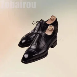 Schwarz schnitzen Design quadratische Zehen Riemchen Männer Derby Schuhe Mode schnüren Männer Schuhe Luxus handgemachte Party Büro Männer Kleid Schuhe