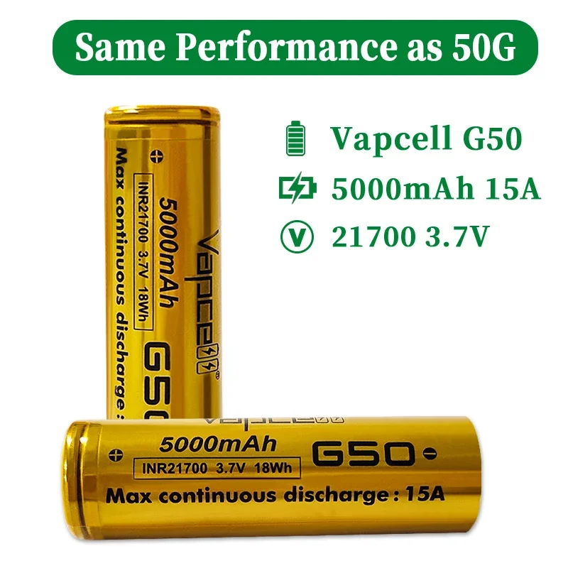 New Original Vapcell INR21700 Battery G50 5000MAH 15A Lithium Battery Big Capacity Rechargable Li-ion Cell for Child Game Car