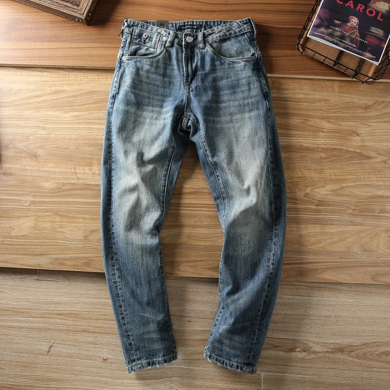 

Новые осенне-зимние мужские джинсы с 3D-кроем, плотные, винтажные, с эффектом потертости, зауженные, повседневные, модные, длинные брюки