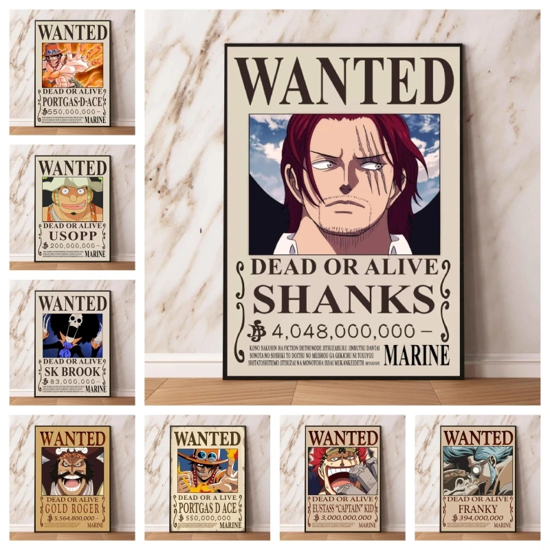 

Canvas Posters One Piece Shanks WANTED Kid Action Figures Children's Bedroom Decor Classic Room Home Wall Art Prints And Prints