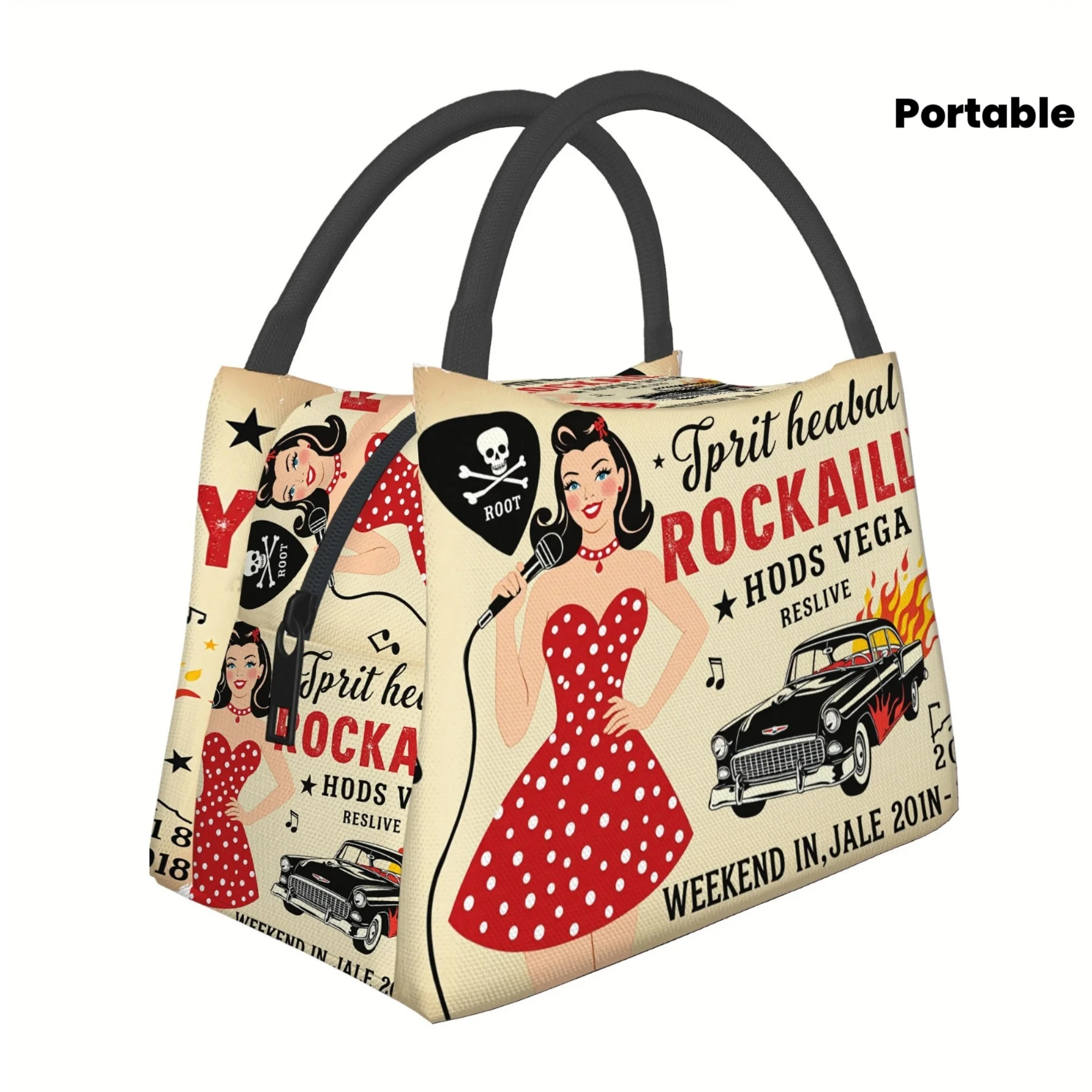 1pc a Retro Rockabilly Poster Featuring a Pinup Girl And Car Flames, Designed As a Thermal Bag This Insulated Bag