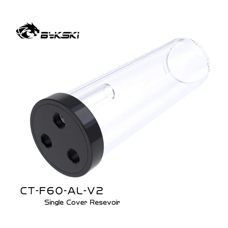 Bykski CT-F60-AL-V2 60MM/100MM/150MM/200MM 3 Holes Single Cover Transparent Cylinder Reservoir,Water Tank Compatible Multi Pump