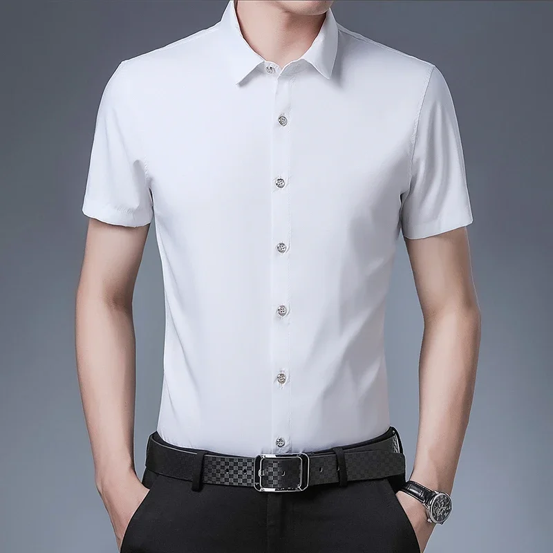 Men\'s Business Casual Solid Color Short Sleeved Shirt Non Ironing Comfortable Top