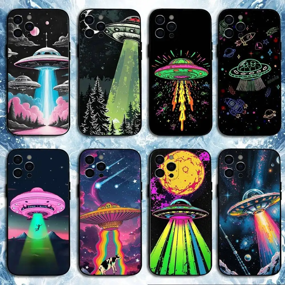 

UFO Alien Thing Phone Case For iPhone17,16,15,14,13,12,11 Plus,Pro Max, Soft Silicone Black Cover