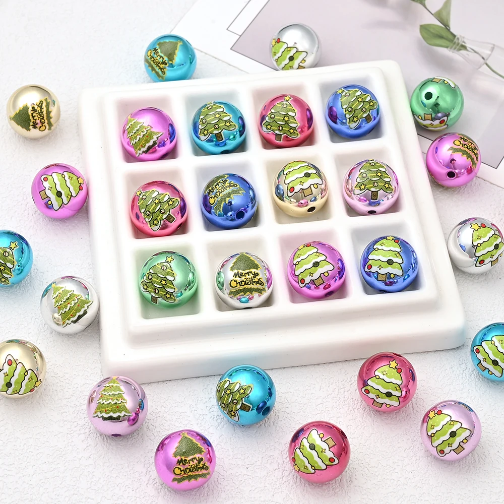 

Набор акриловых бусин из 10 предметов, рождественская елка, круглые бусины, многоцветная комбинация, браслет «сделай сам», ремешок для телефона, брелок, креативный набор для рукоделия