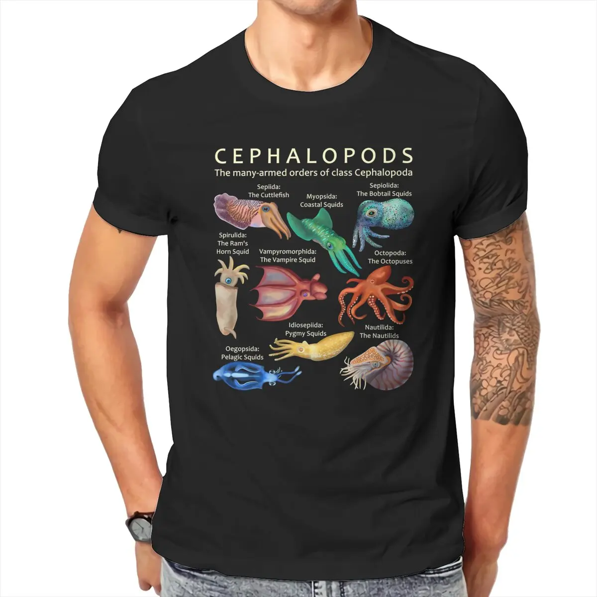 Men Cuttlefish The Cephalopod Octopus  T shirts Men's  High Quality Pure Cotton  T-shirt Cotton Short Sleeves