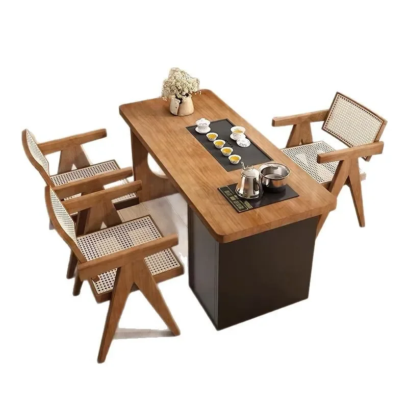 

Balcony tea table and chairs, combined small household, tea table kettle, integrated cream wind, high-end solid wood