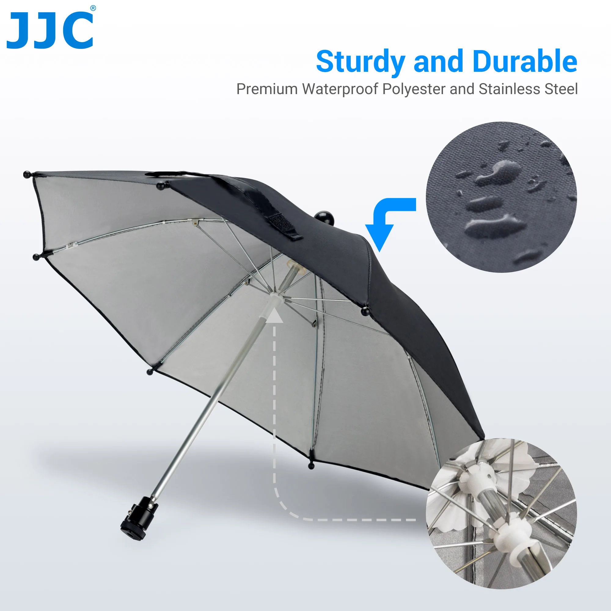 JJC Large Camera Umbrella/Sunshade Ajustable 360° Rotation Ball Head Umbrella Camera Rain Cover Protection Photography Accessory