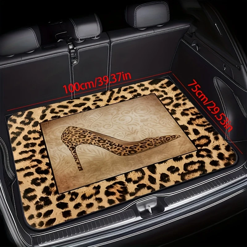 VIKAMA Leopard Print High-Heel Trunk Mat, Fashion Cargo Liner, Non-Slip Boot Protector, Trendy Car Accessories, Universal Fit