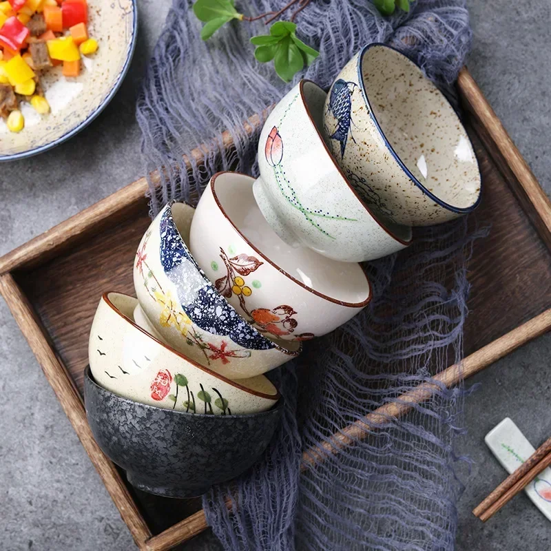 4.5/5-inch Ceramic Household Rice Bowl Japanese Retro Restaurant Home Tableware Eating Dishes Soup Bowl