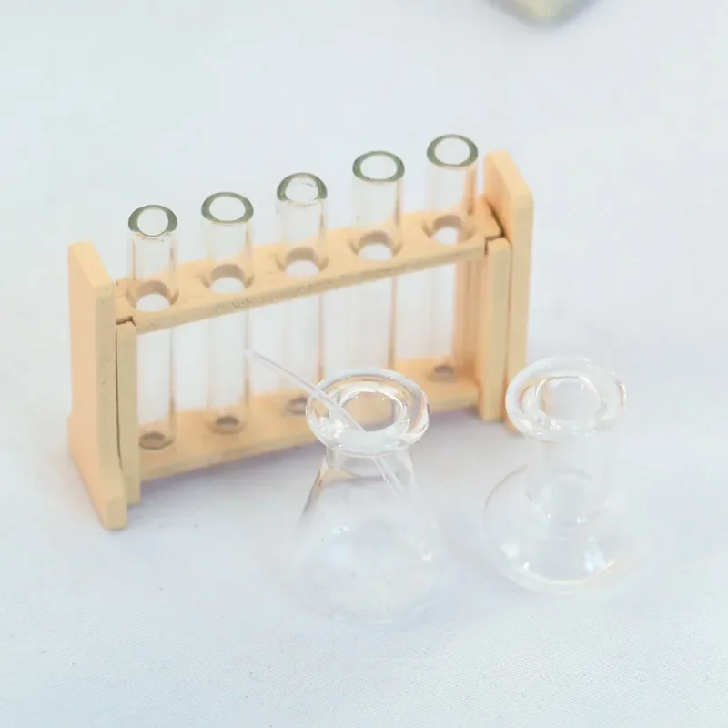 Dollhouse Miniature Items Simulation Test Tube Rack Mini Test Tube Dropper Measuring Cup Set Laboratory Dolls House Accessories